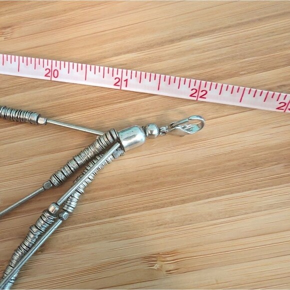 🔴 Heishi bead necklace silver toned multi strand tribal 20"-22" - Picture 8 of 8